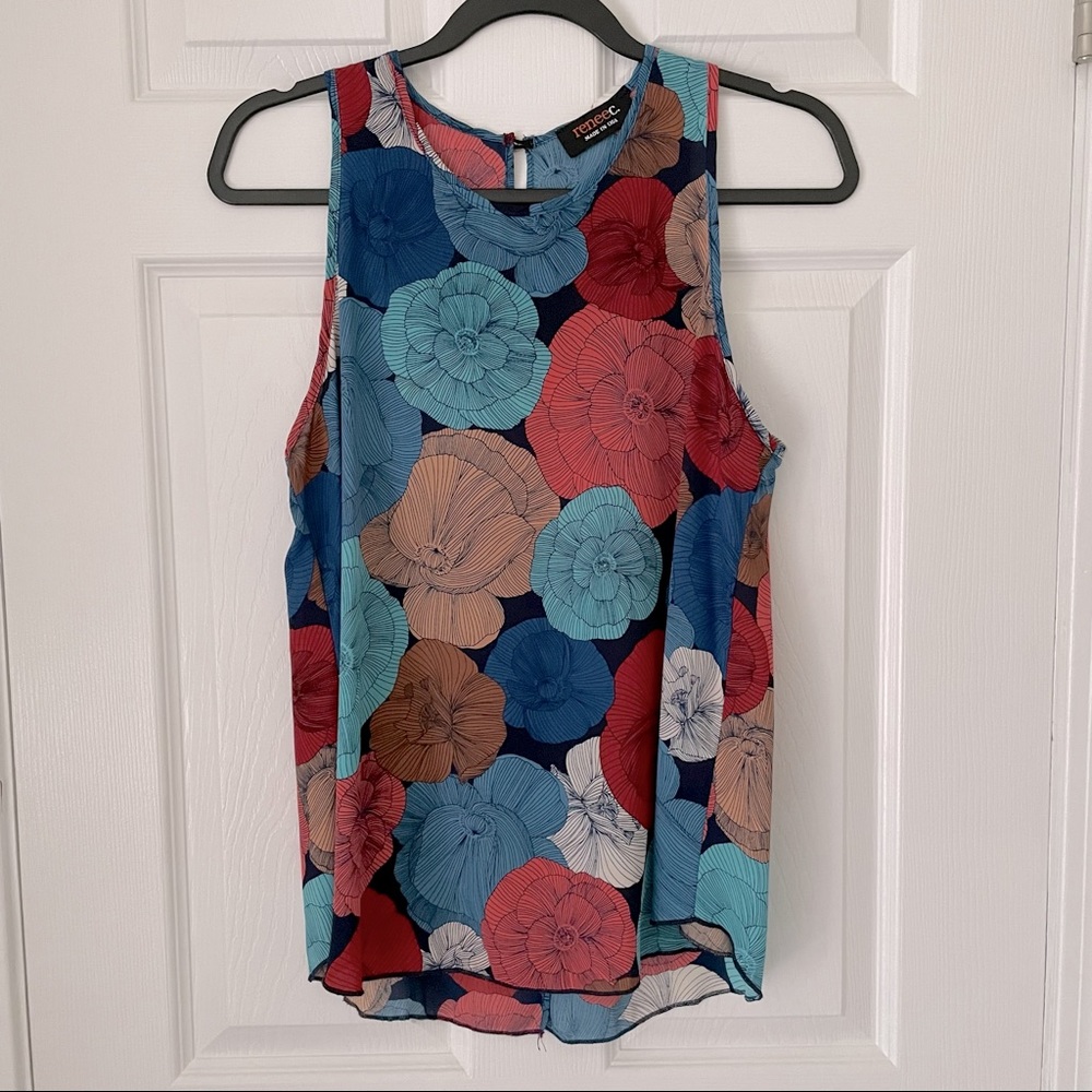 Renee C | Floral Tucker Split Back Blouse | M